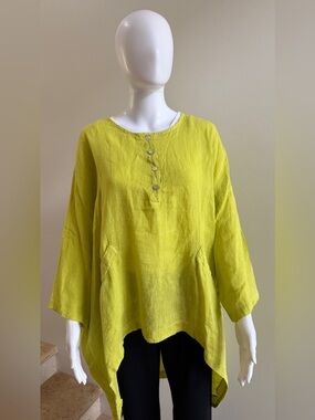 DEVITALIA Linen Top Blouse Tunic One Size